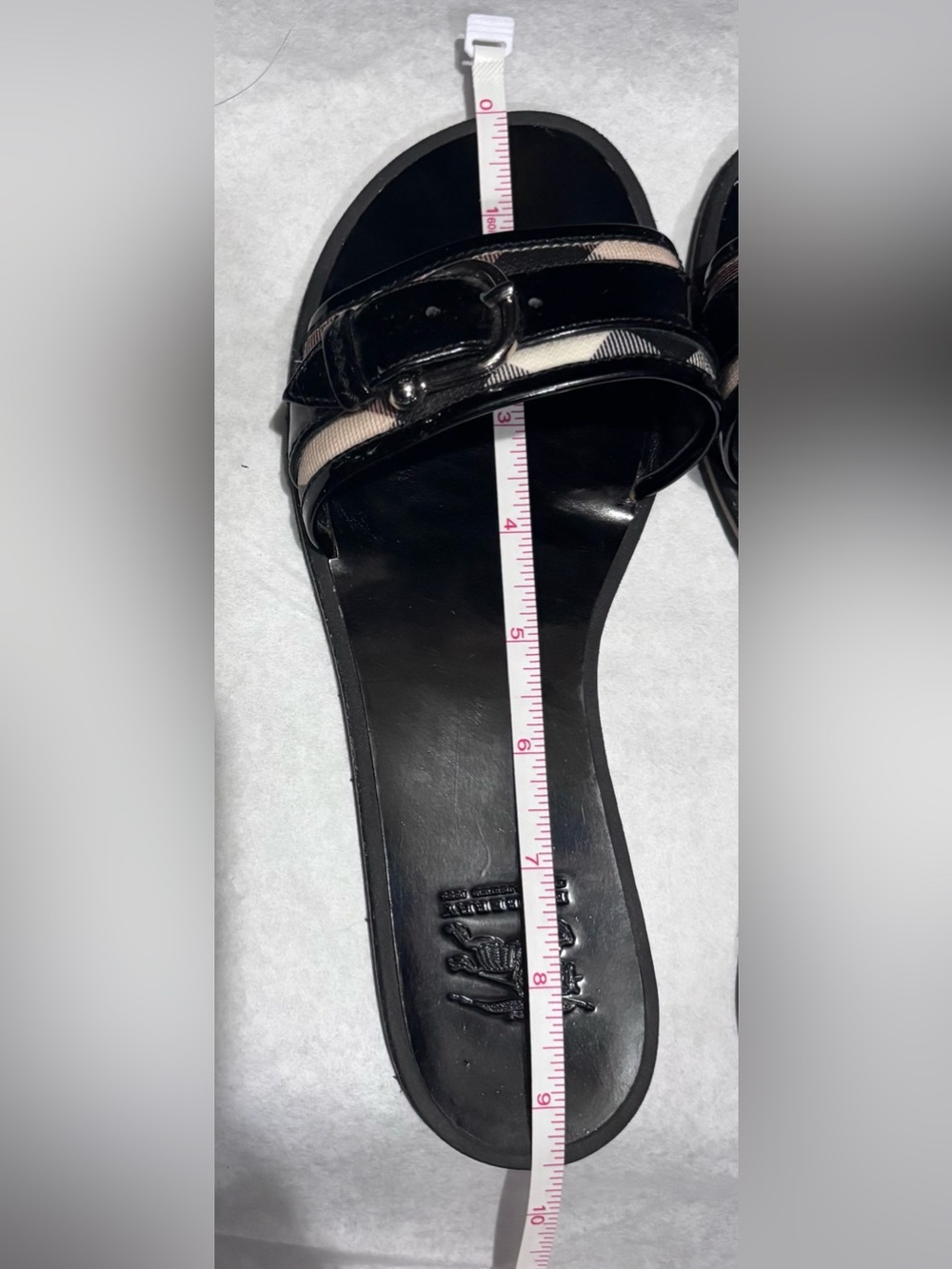 Burberry Black Patent Slide Sandals with Signature Check Strap - Picture 7 of 9